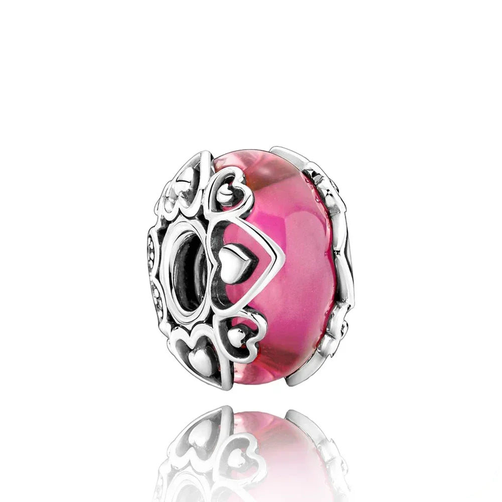 Rosa mit Herzen Murano Glas - Charm