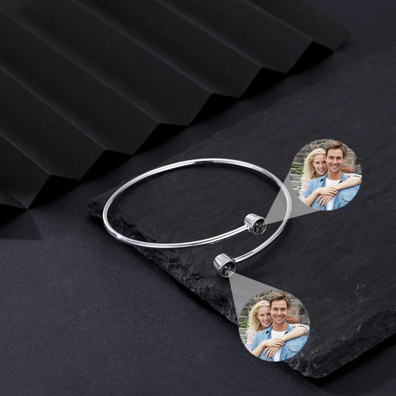 Doppelter Foto-Projektionsarmreif (silber) - Armreif