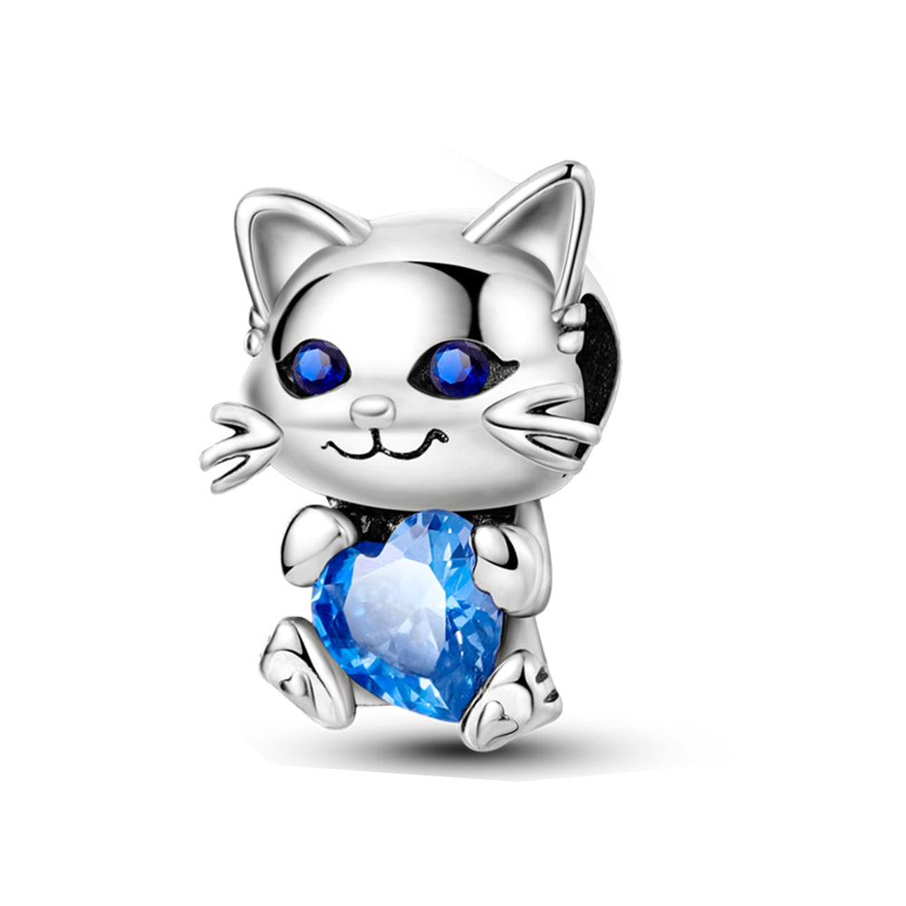 Katze mit blauen Herz - Charm