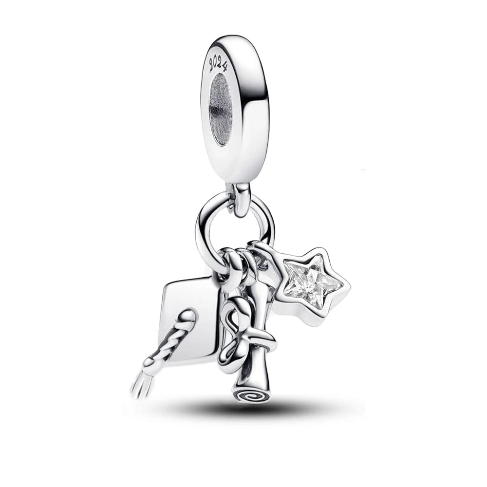 Glücksstern mit Stern, Hut & Abschluss-Diplom - Charm