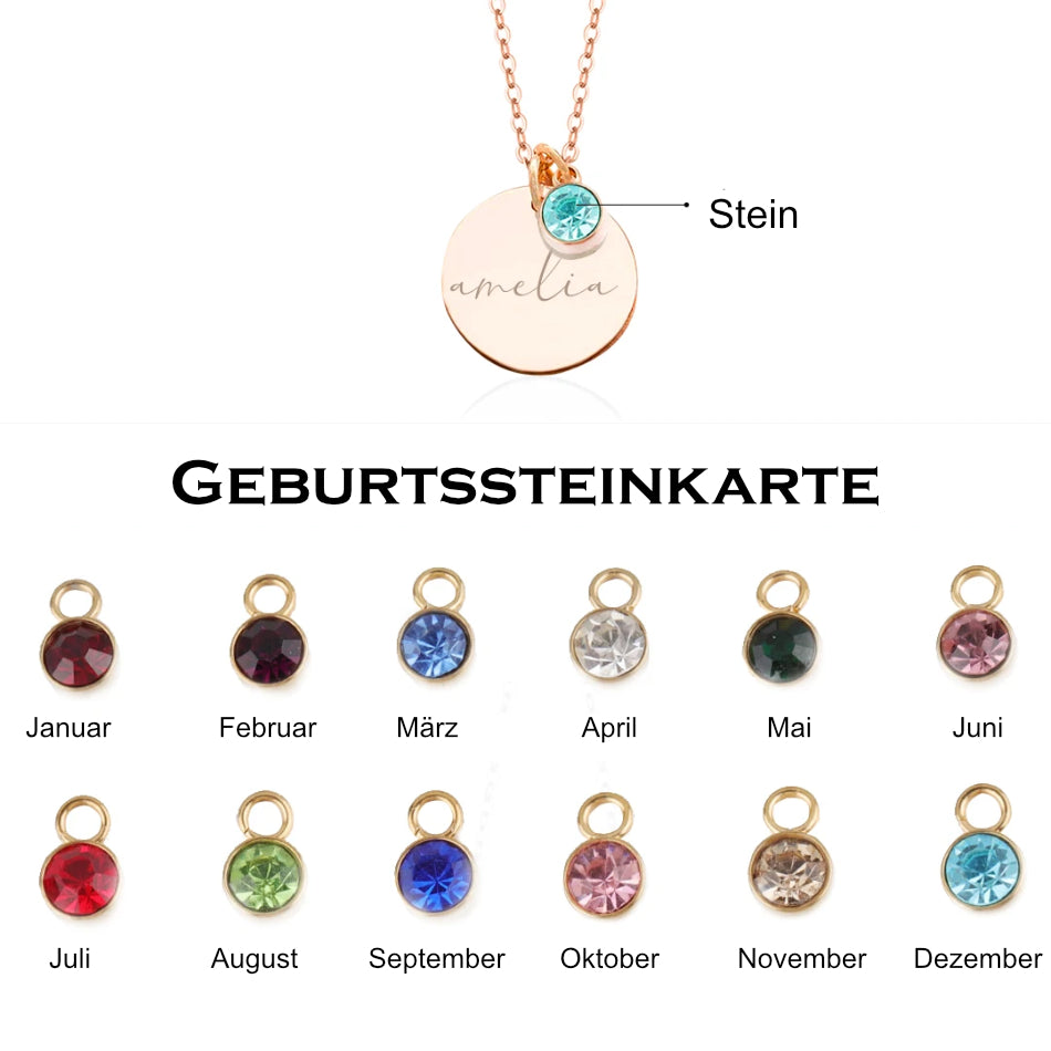 Namensgravur mit Geburtsstein - Halskette