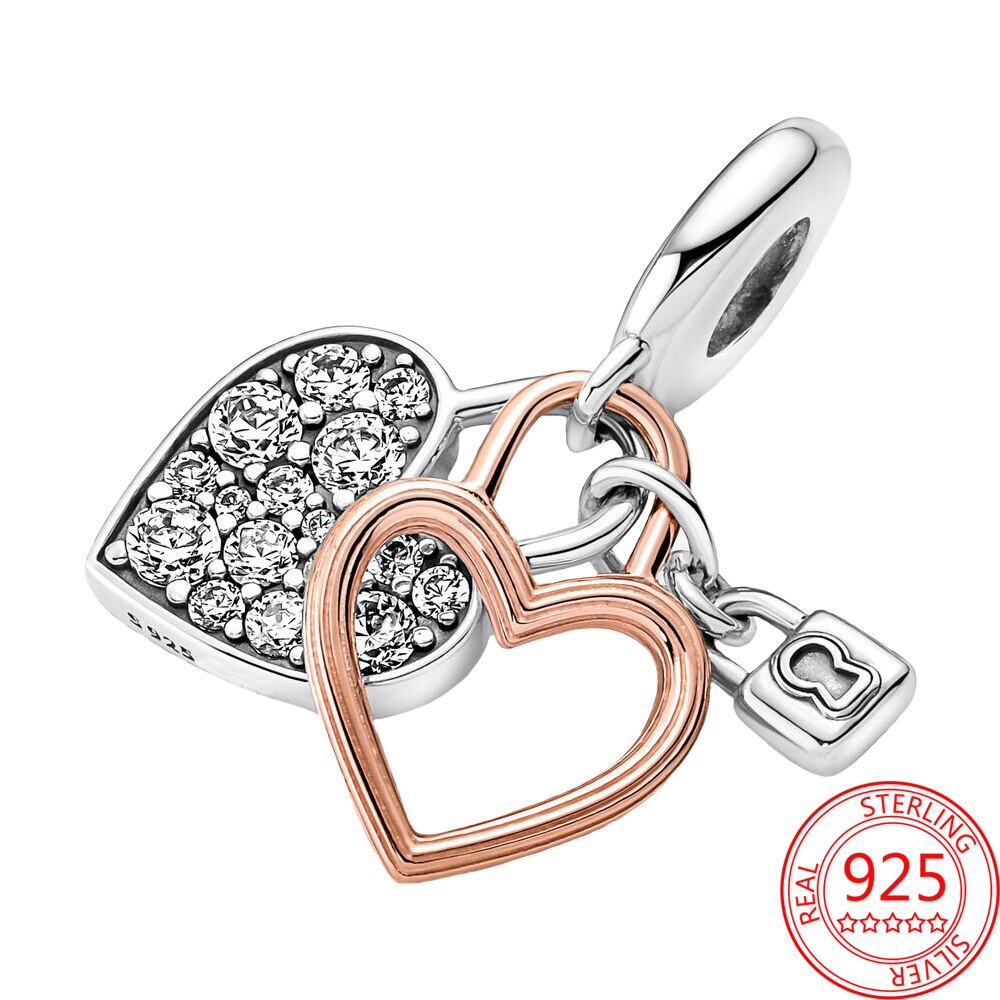 Double heart with lock - charm pendant