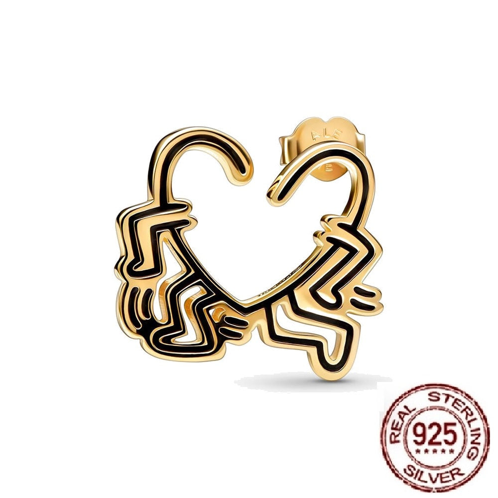 Modern Art Walking Heart - Stud Earrings