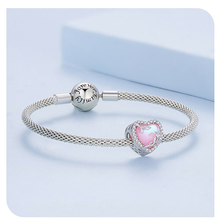 Pink heart with rose - charm