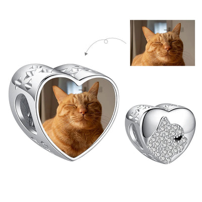 Personalisierter Herz-Charm mit Zirkon-Katze