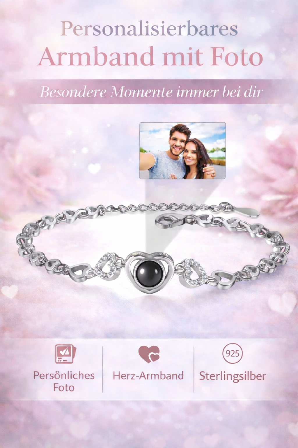 Heart Personalized Photo Projection Bracelet
