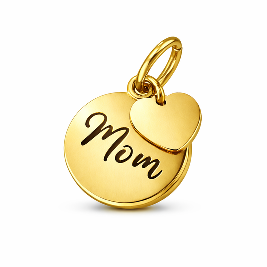 Mom Herz gold – Doppelcharm mit Gravur
