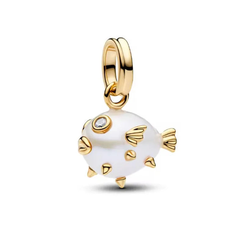 Kugelfisch Perle Gold – Charm-Anhänger