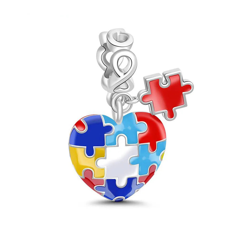 Buntes Puzzle-Herz - Charm-Anhänger