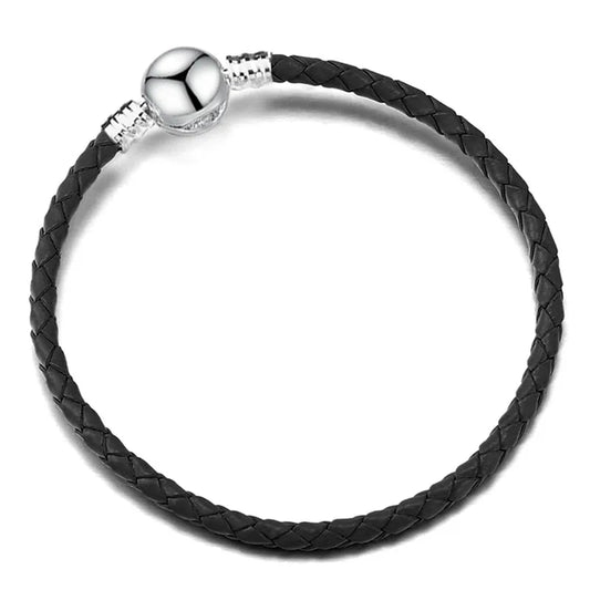 Schwarz geflochtenes Kunstleder – Charm-Armband