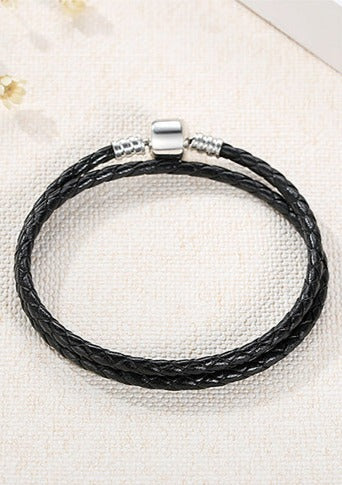 schwarzes Lederarmband (lang) - Armband