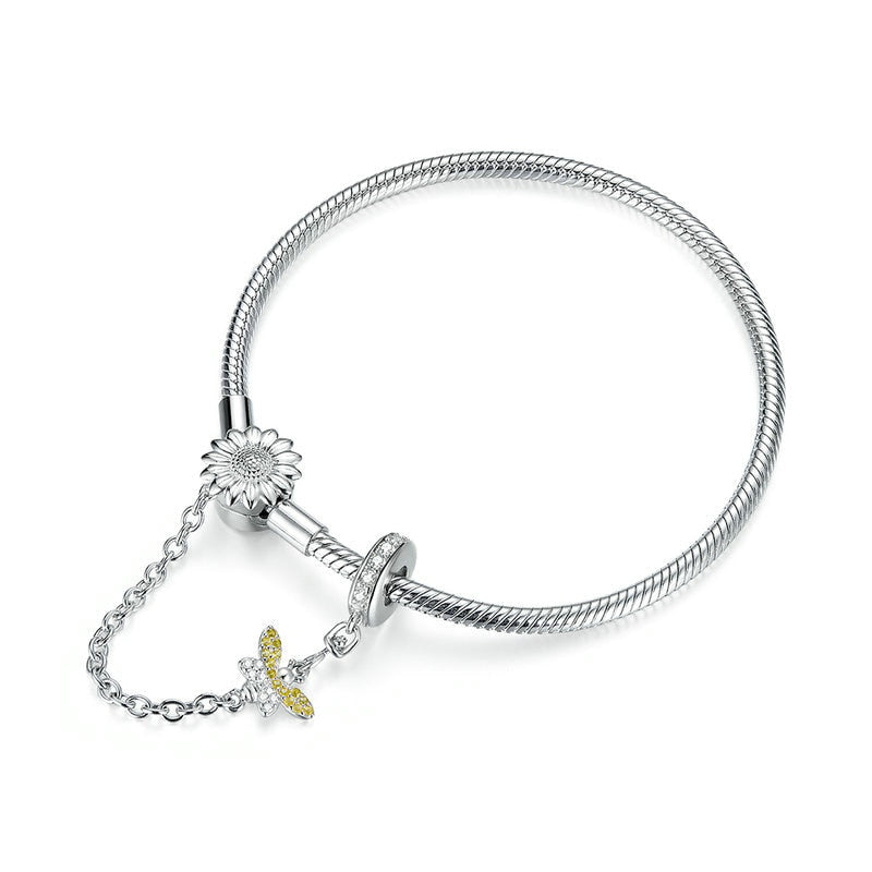 Sonnenblume mit Honigbiene - Armband