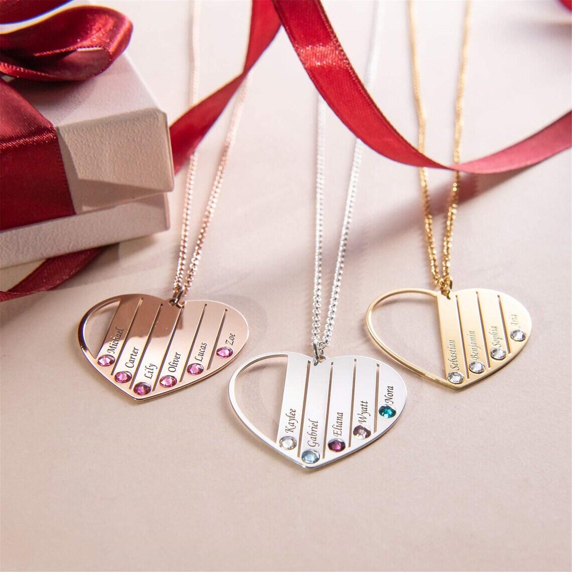 Name necklace gold heart with birthstone - necklace